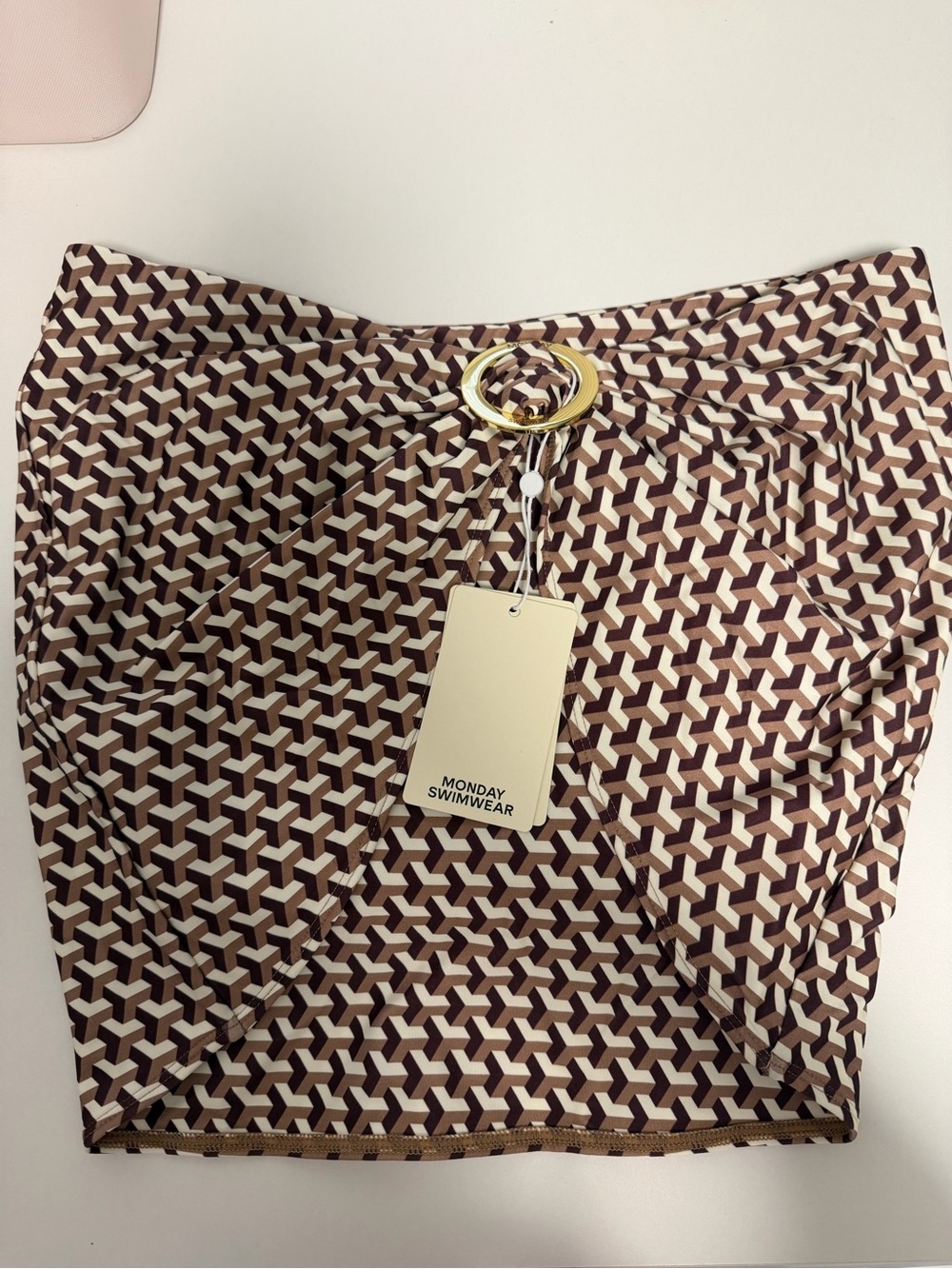 Monday Swimwear Husk Geo Print Mini Skirt with Gold Ring
